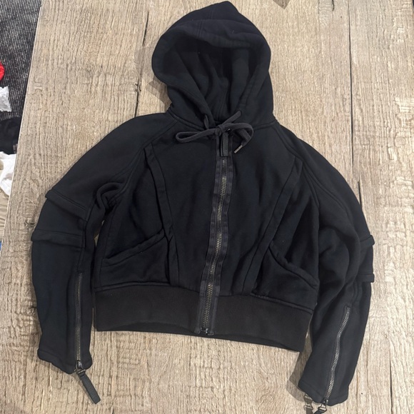 Helmut Lang Crop Zip Hoodie in Black - Picture 3 of 11